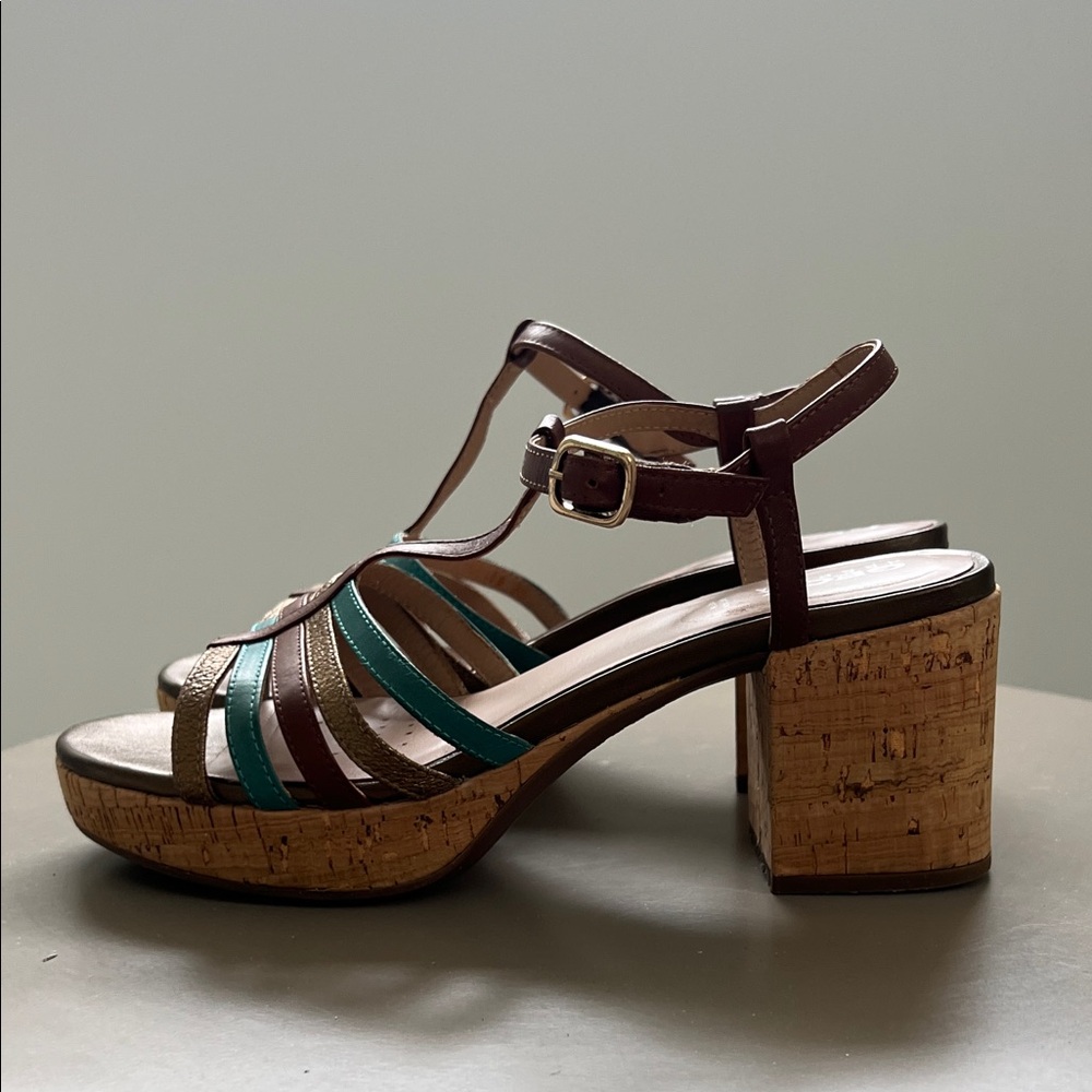 Geox Brown and Teal Platform Sandals